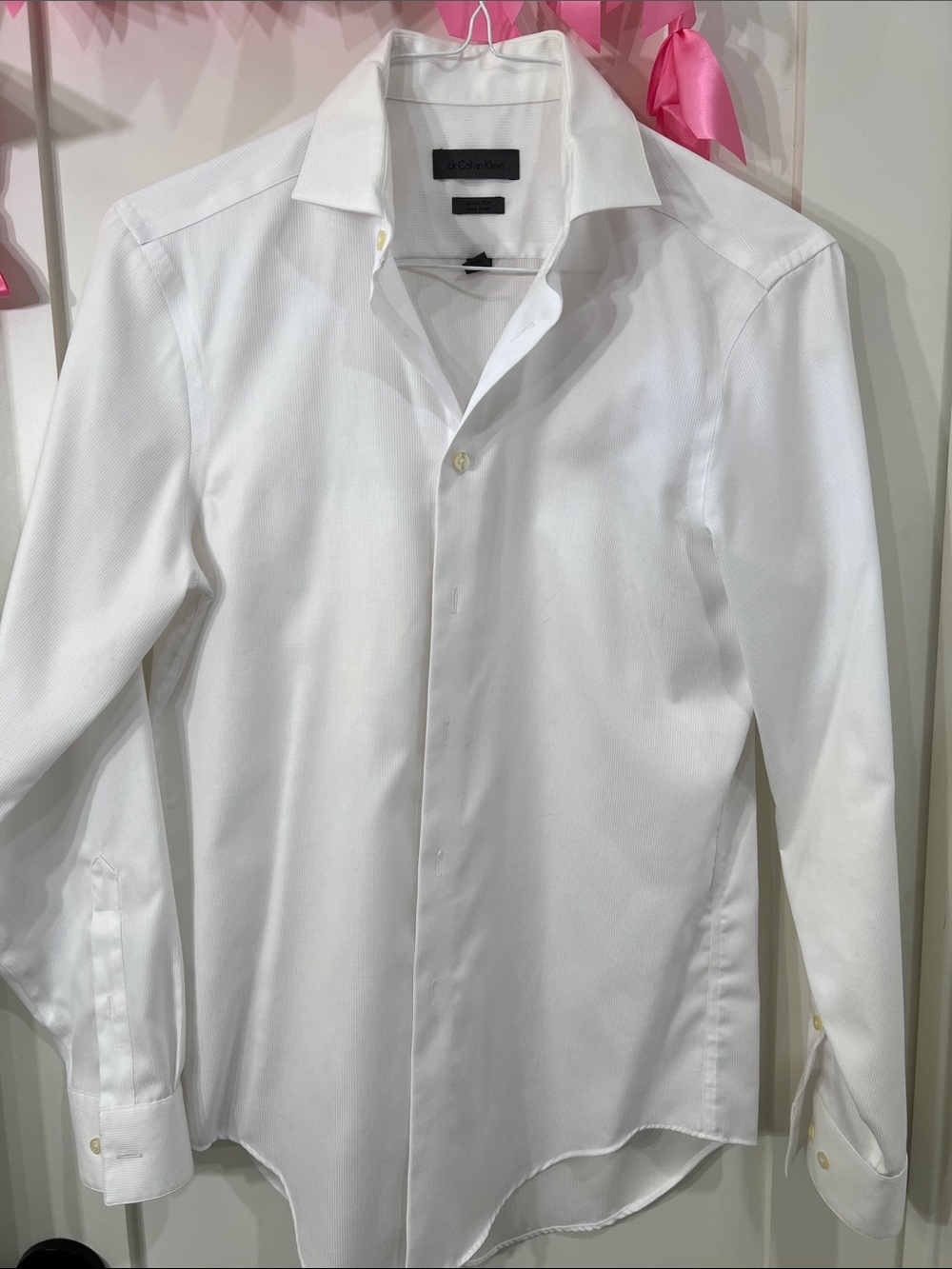Calvin Klein White Men's Dress Shirt - Spread Collar
